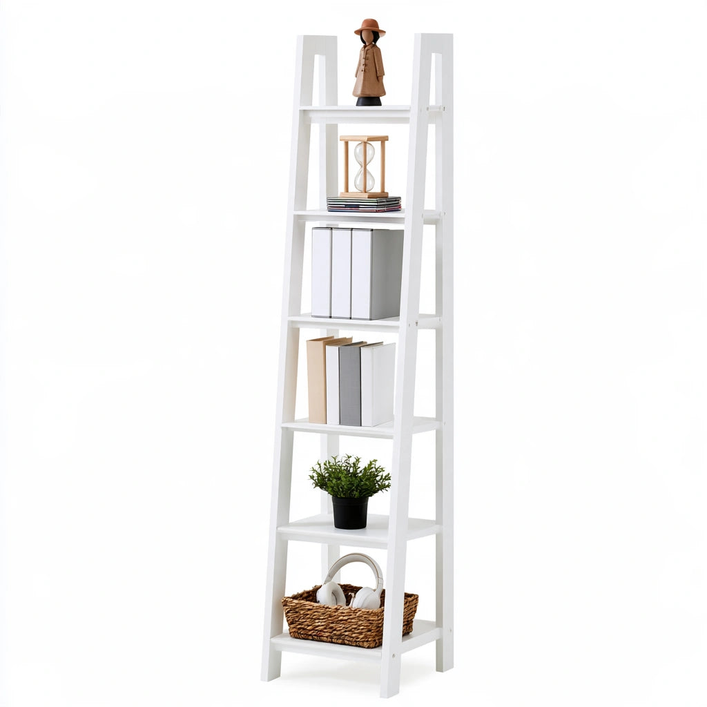 Bibliothèque ouverte en bois à six niveaux, coloris blanc