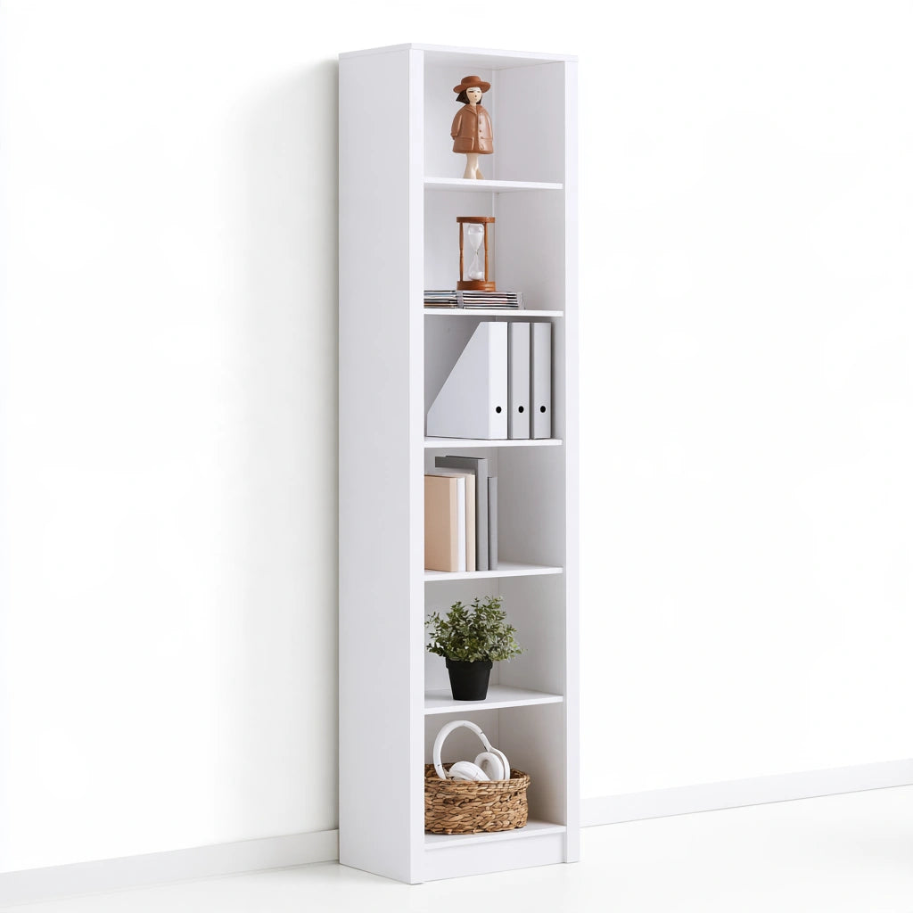 Bibliothèque ouverte en bois à six niveaux, coloris blanc