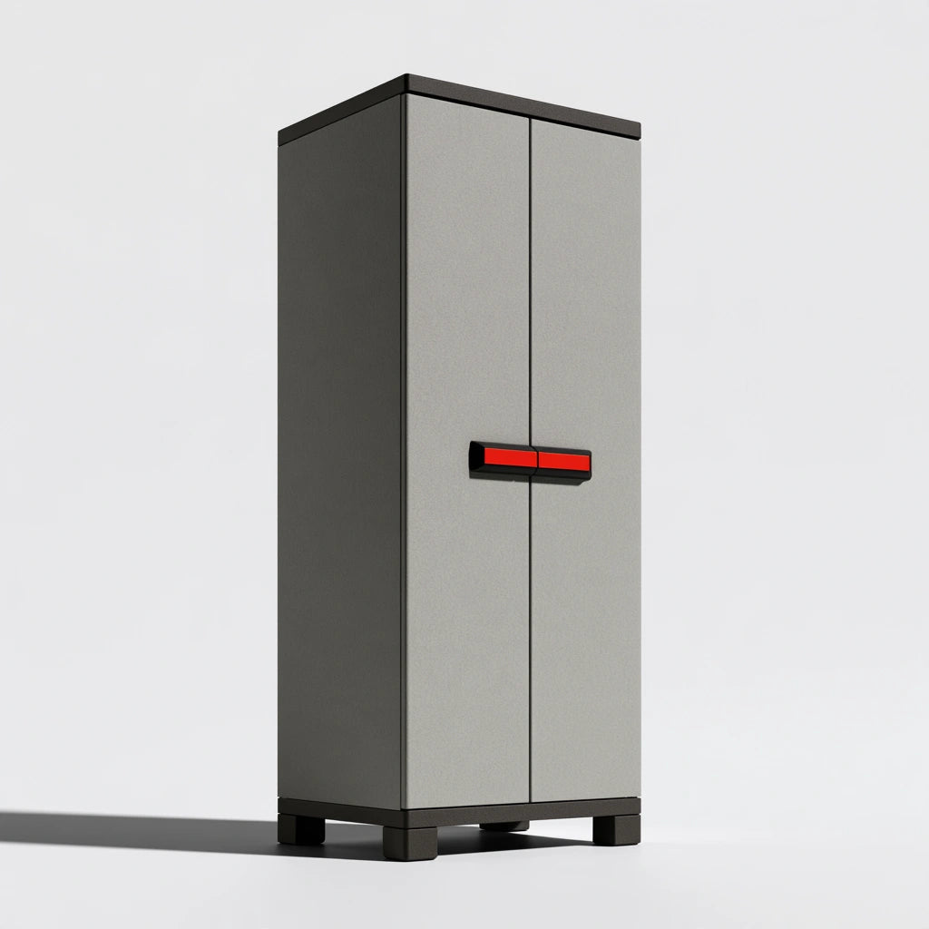 Tour de rangement étroite en plastique à deux portes, coloris gris - stainlessbenchco