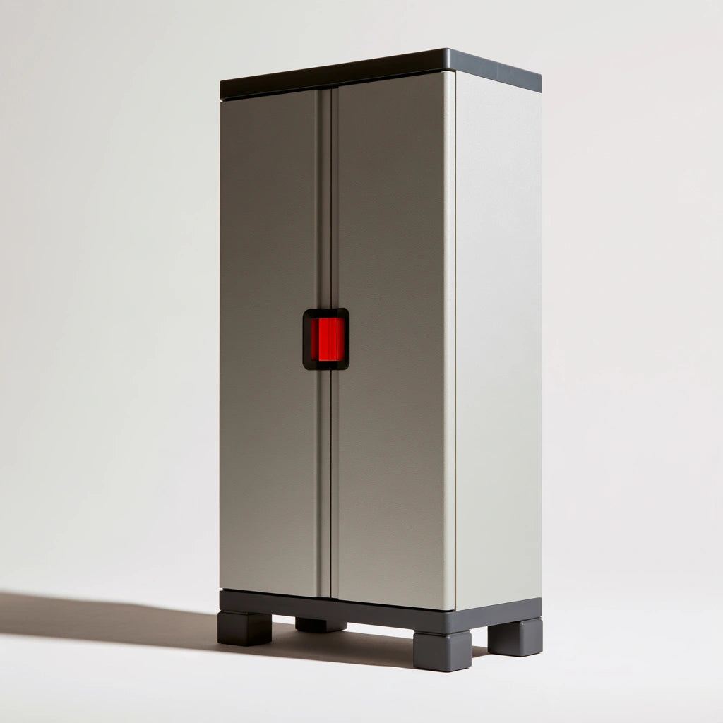 Tour de rangement étroite en plastique à deux portes, coloris gris - stainlessbenchco