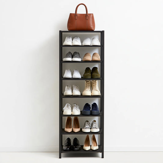 Étagère à chaussures aux lignes épurées, coloris noir et blanc
